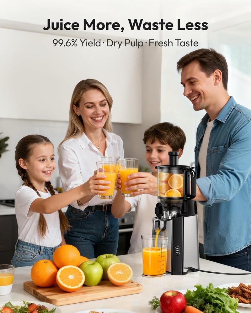 EUHOMY Juicer Machines, 5.8" Wide Feed Chute Cold Press Juicer for Whole Vegetables & Fruits with 400W, High Juice Yield, Easy to clean, Black Stainless Steel - Image 3